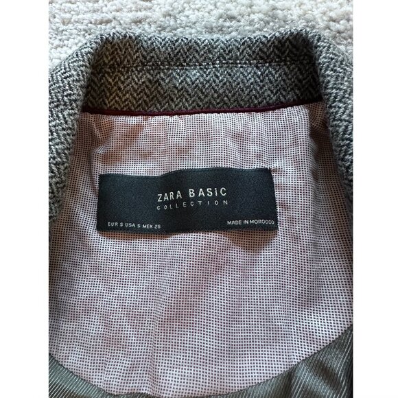 Zara Collection 100% Lambswool Blazer Dark Grey Herringbone - Picture 4 of 4